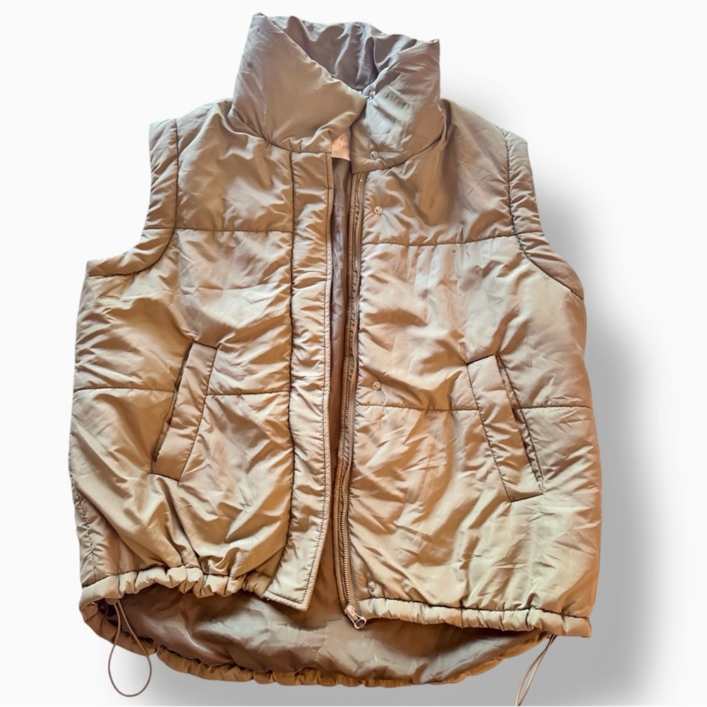 ALTAR’D STATE Olive Green Quilted Puffer Vest w High Neck - Picture 2 of 12